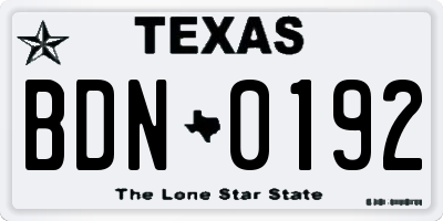 TX license plate BDN0192