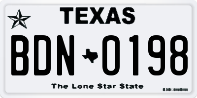 TX license plate BDN0198