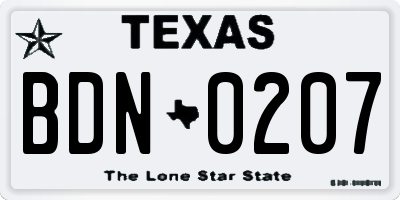 TX license plate BDN0207
