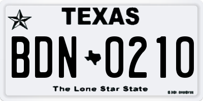TX license plate BDN0210