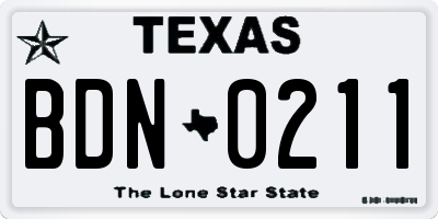 TX license plate BDN0211