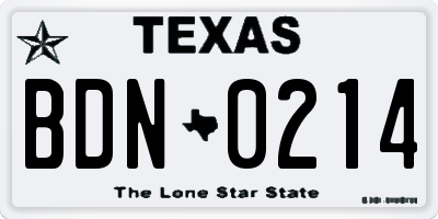 TX license plate BDN0214