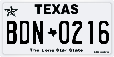 TX license plate BDN0216