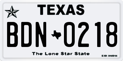 TX license plate BDN0218