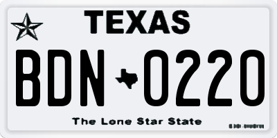 TX license plate BDN0220