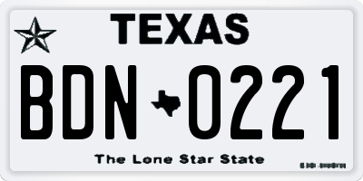 TX license plate BDN0221