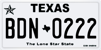TX license plate BDN0222
