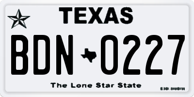 TX license plate BDN0227