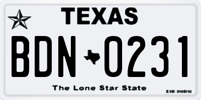 TX license plate BDN0231