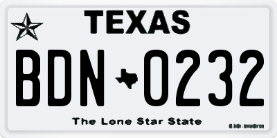 TX license plate BDN0232