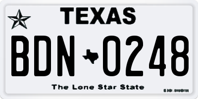 TX license plate BDN0248