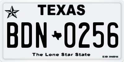 TX license plate BDN0256