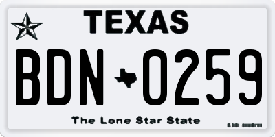 TX license plate BDN0259