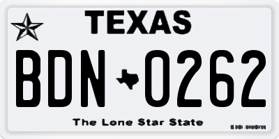 TX license plate BDN0262
