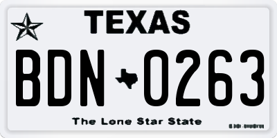 TX license plate BDN0263