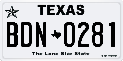 TX license plate BDN0281