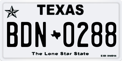 TX license plate BDN0288
