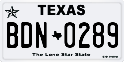 TX license plate BDN0289
