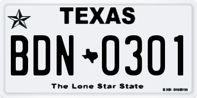 TX license plate BDN0301