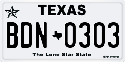 TX license plate BDN0303