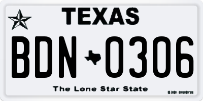 TX license plate BDN0306