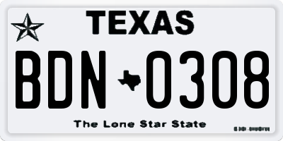 TX license plate BDN0308