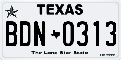 TX license plate BDN0313