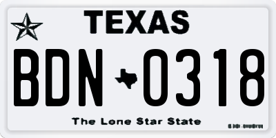 TX license plate BDN0318