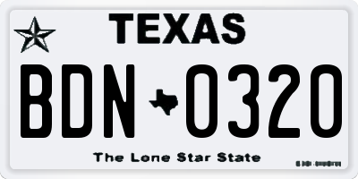 TX license plate BDN0320