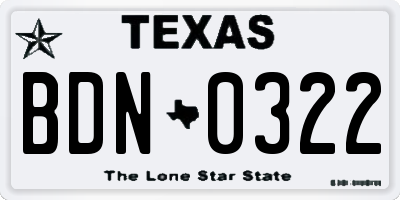 TX license plate BDN0322