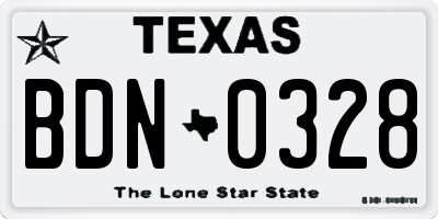 TX license plate BDN0328