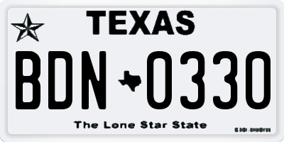 TX license plate BDN0330