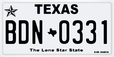TX license plate BDN0331