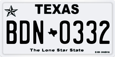 TX license plate BDN0332