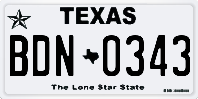 TX license plate BDN0343