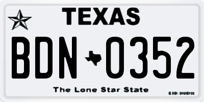 TX license plate BDN0352