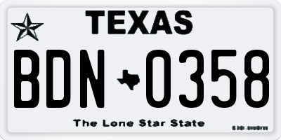TX license plate BDN0358