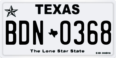 TX license plate BDN0368