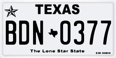 TX license plate BDN0377