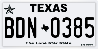 TX license plate BDN0385