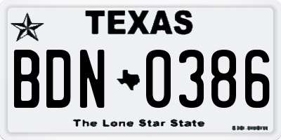TX license plate BDN0386