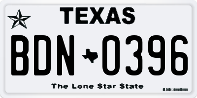 TX license plate BDN0396