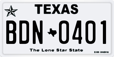 TX license plate BDN0401