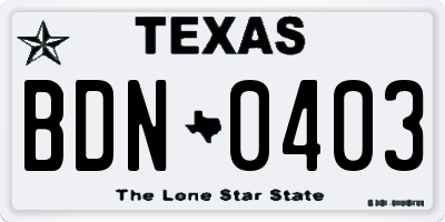 TX license plate BDN0403