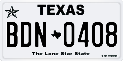 TX license plate BDN0408