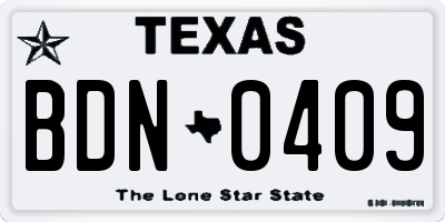 TX license plate BDN0409