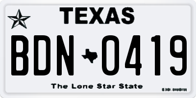TX license plate BDN0419