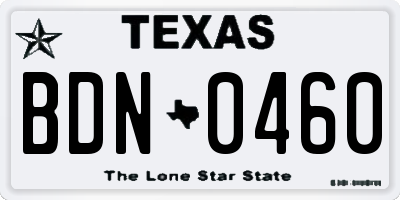 TX license plate BDN0460