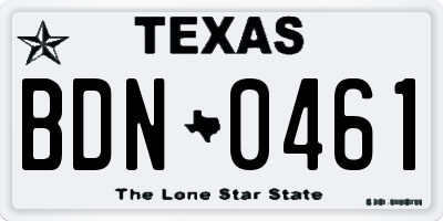 TX license plate BDN0461
