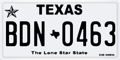 TX license plate BDN0463